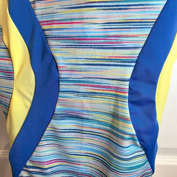 Lands End One Piece Swimsuit X-Back Plus Sz 18 W Colorblock Blue Yellow Modest - Picture 7 of 11